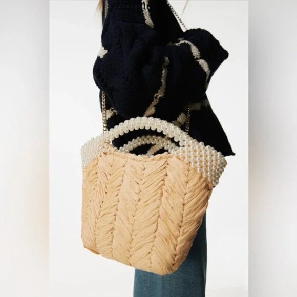 Zara Faux Pearl Bead Basket Bag - Picture 1 of 11